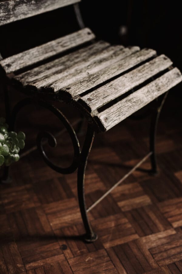 Antique French Cast Iron and Wood Garden Chair - Image 5