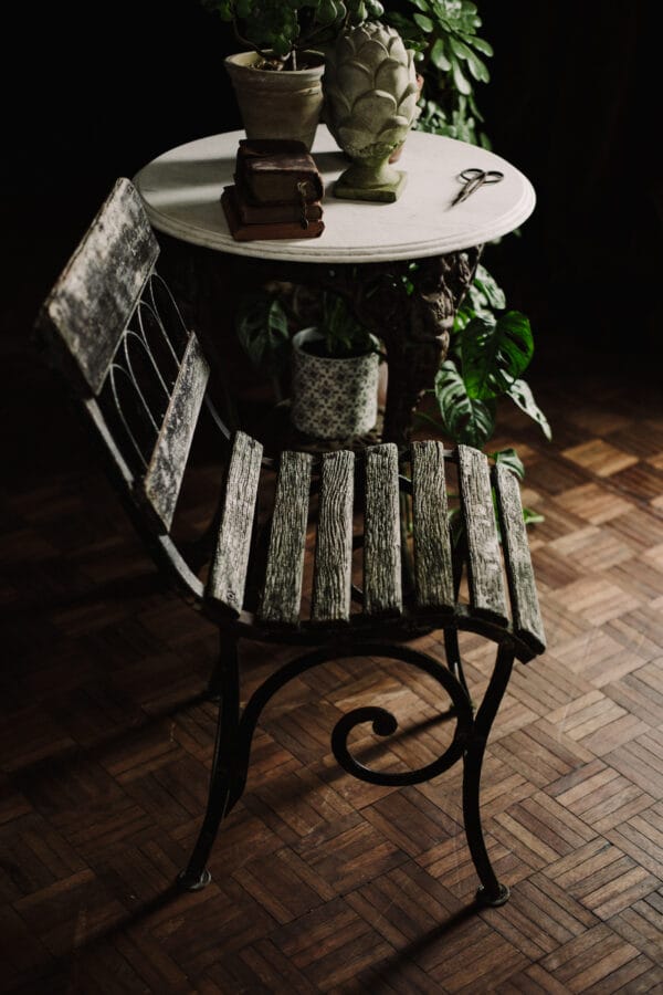 Antique French Cast Iron and Wood Garden Chair - Image 9