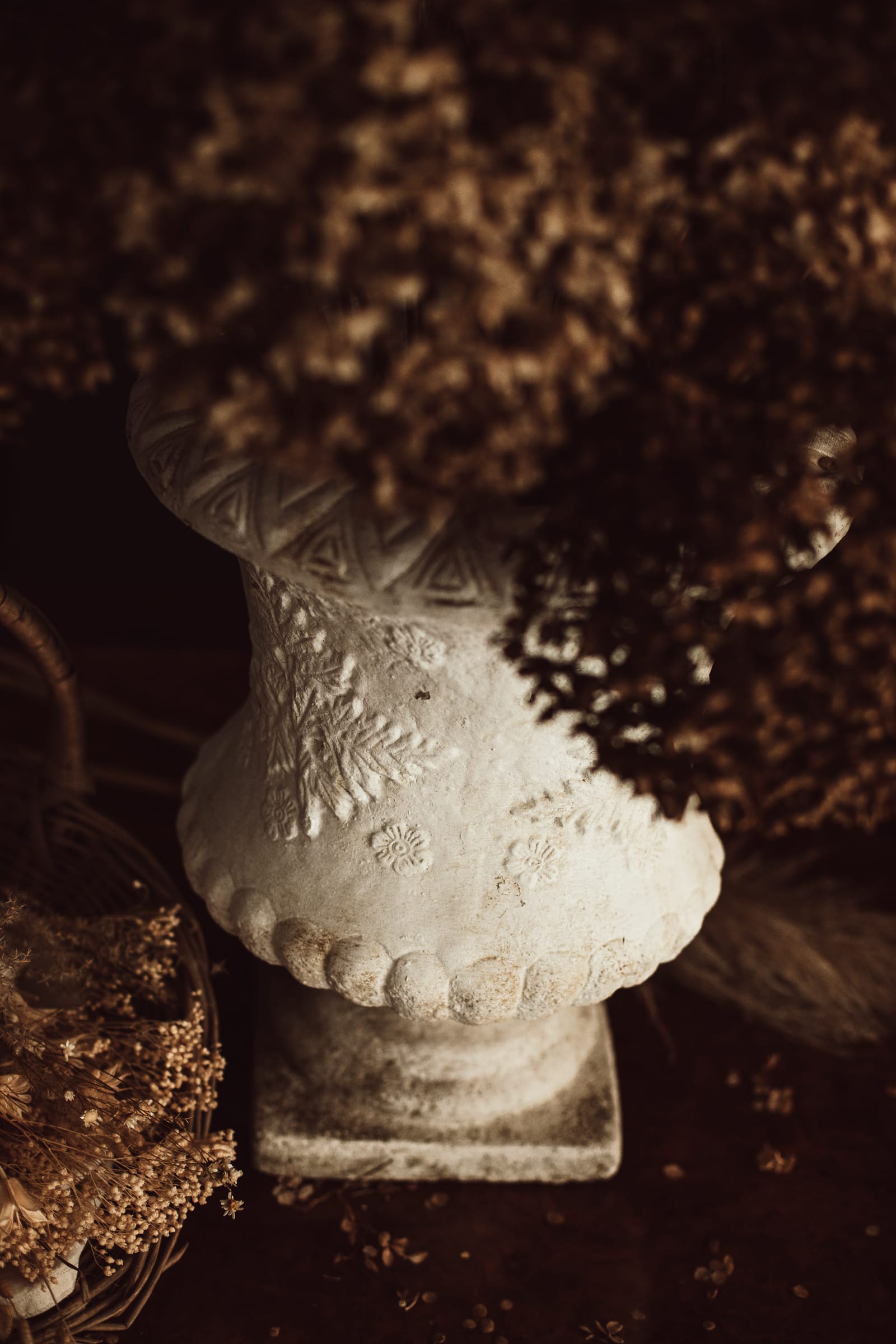 Weathered White Painted Stone Garden Urn - Image 12