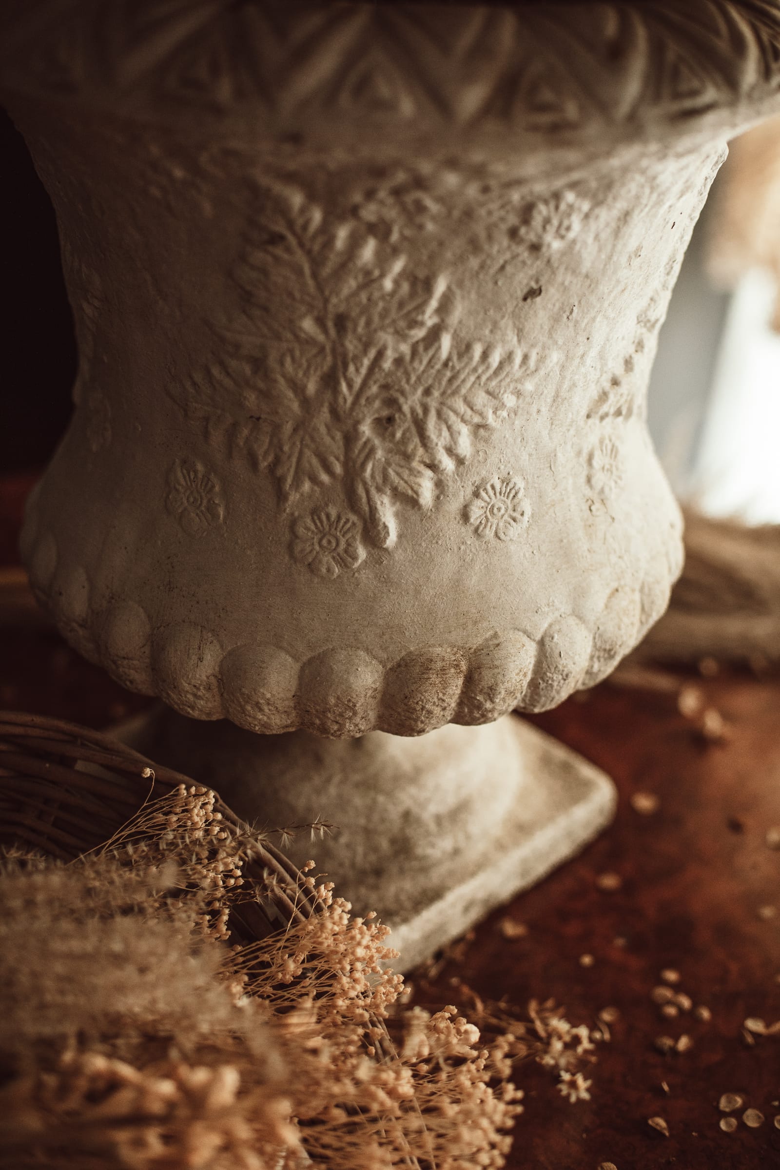 Weathered White Painted Stone Garden Urn - Image 4