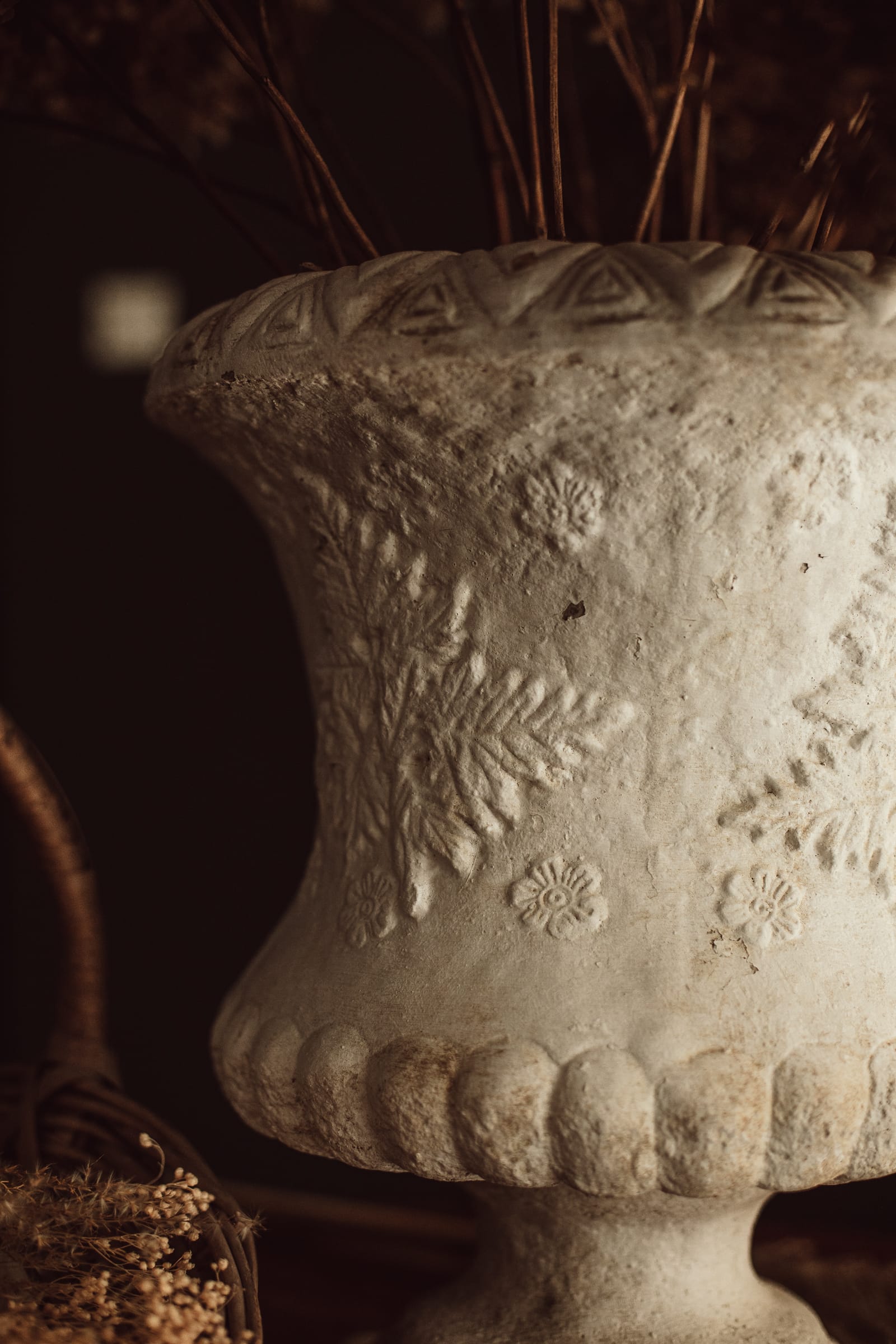 Weathered White Painted Stone Garden Urn - Image 3