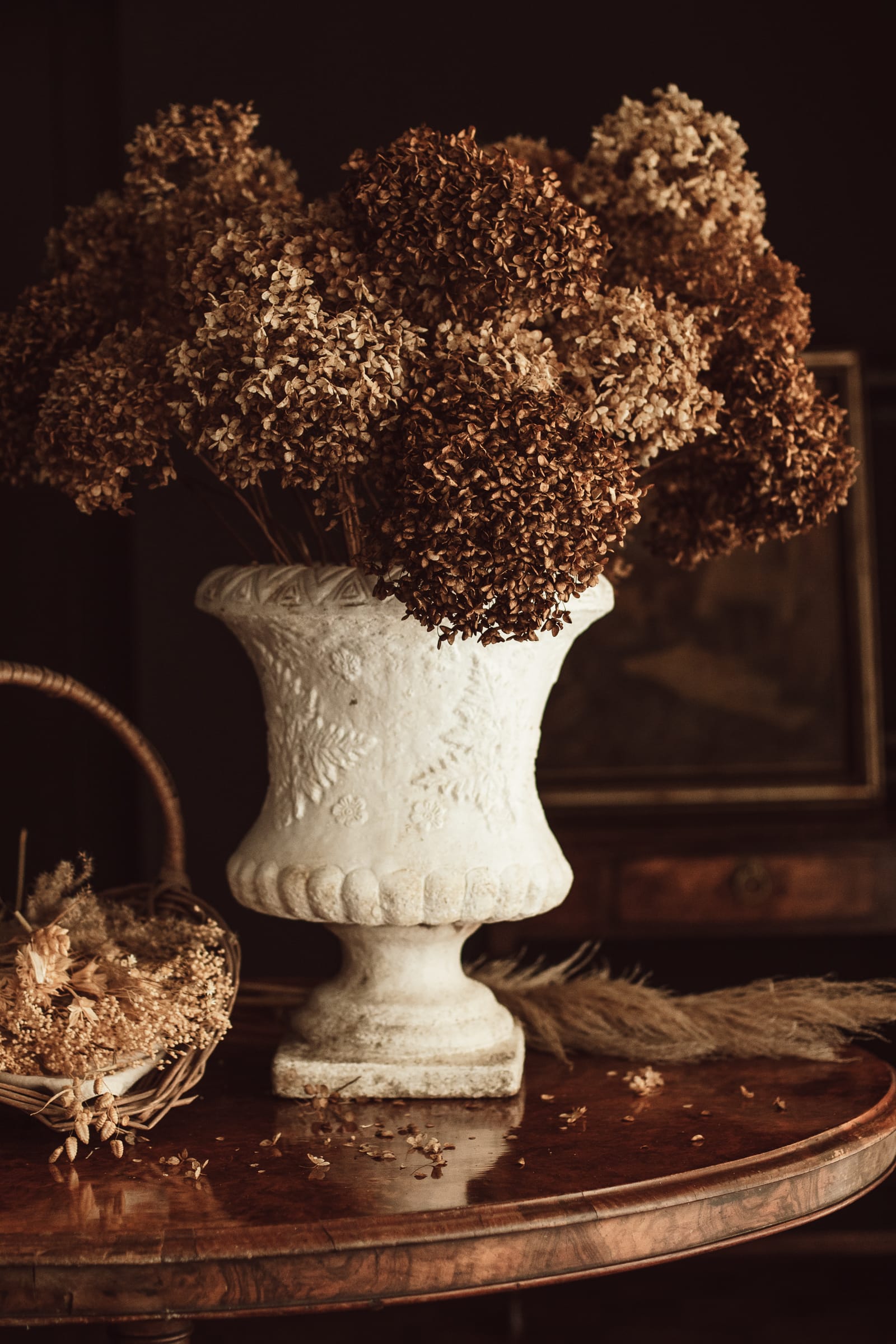 Weathered White Painted Stone Garden Urn