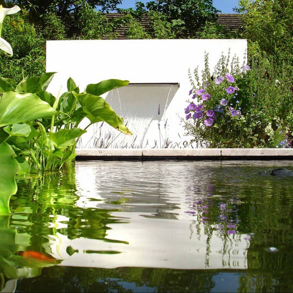 white water wall feature and pond