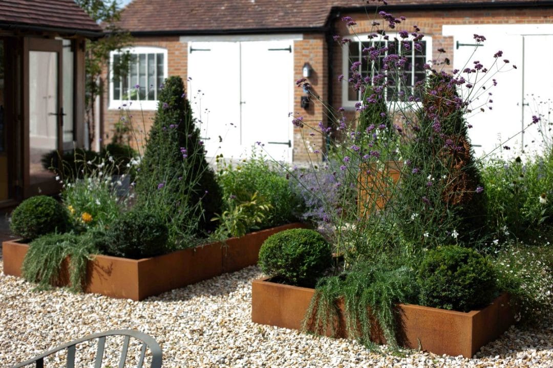 gardening garden design landscaping Surrey flower bed raised bed structural planting colour palette garden