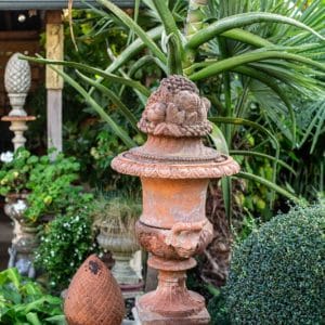 19th Century Terracotta Gate-Finial Urn Topped with Fruit