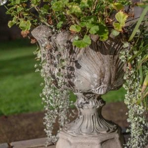 Pair of Composite Stone Planters with Leaf Pattern