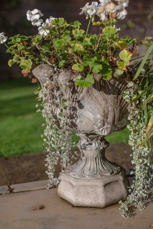 Pair of Composite Stone Planters with Leaf Pattern