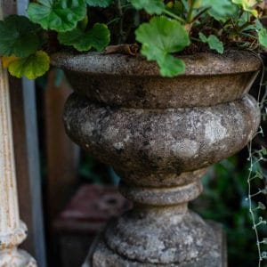 Pair of Composite Stone Round Urns