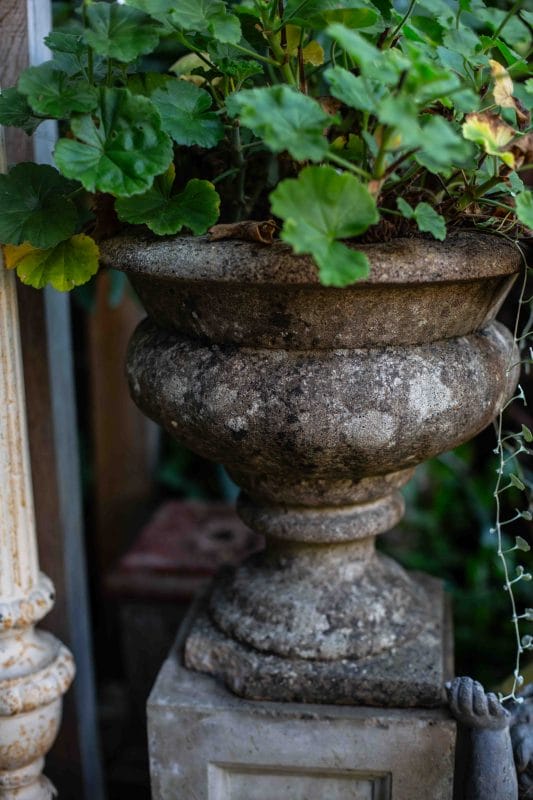Pair of Composite Stone Round Urns