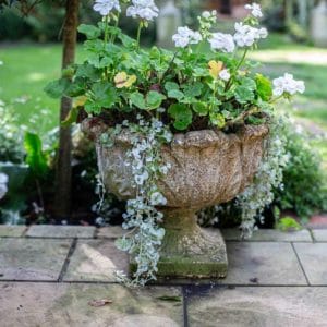Set of Four Composite Stone Acanthus-Style Garden Urns