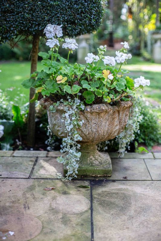 Set of Four Composite Stone Acanthus-Style Garden Urns